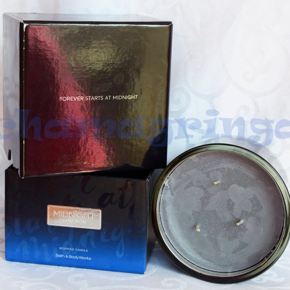 🦄 NEW Bath & and Body Works MIDNIGHT FOR MEN 3-wick CANDLE ~ rare! 🦄 💙🦄 - Picture 1 of 2